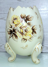 Arco Cracked Egg Porcelain Vase Light Yellow Roses Victorian Style Footed 6