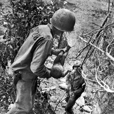 WWII B&W Photo US Marines & Baby Okinawa Japan  WW2 World War Two USMC / 1038 picture