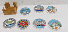 vintage set of Greek ceramic souvenir coasters with a wooden holder NIARCHOS picture
