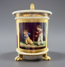 1800s FRENCH EMPIRE SEVRES STYLE  PORCELAIN PARIS CHOCOLATE CUP 5.25”H DAGOTY. picture