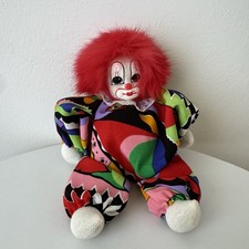 Vintage Q-Tee Clown Doll Shelf Sitter Sand Filled Red Rabbit Hair Abstract Print picture