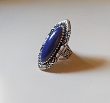 Ancient Victorian Sterling Silver Ring Vintage Engraved Lapis lazuli Size 8.5 picture