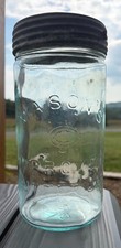 -RARE- Antique Aqua Mason's CFJCo Improved Butter Jar  Half Gallon picture
