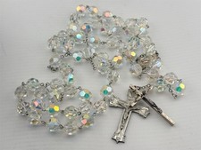 Vintage AB Crystal Rosary Faceted Aurora Borealis Beads Crucifix Catholic picture