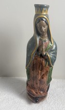 Vintage Hand Painted Mexican Pottery Virgin Of Gaudalupe Holly Water Bottle picture