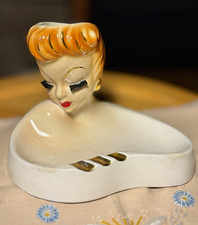 VTG RARE MCM 1950 Geo Z Lefton Lucille Ball Ceramic Lady Head Vase Ashtray picture