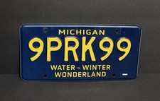 Michigan Water Winter Wonderland License Plate Retro Blue Yellow MI 9PRK99 picture