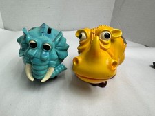 intage Heavy Plastic Elephant & Hippo Coin Banks Patched Repair Folk Art picture