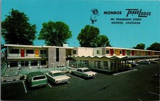 Monroe Travelodge Louisiana Postcard 1960s Mid-Century Modern Motel Cars picture