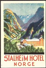 Stalheim Hotel Norway Vintage Luggage Label 3.25 x 4.75