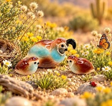 Hagen-Renaker Retired Miniature Figurine Quail Mama and Two Babies picture