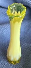 Vintage Fostoria Heirloom yellow opalescent vaseline glass swung bud vase 6