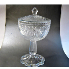 Older Vintage Pressed Glass Candy Nut Dish on Pedestal with Lid-6.5  inch tall  picture