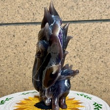 4.9 LB  Natural Agate Geode Hand Carved Fox Crystal Animal Decor Figurine picture