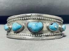 SENSATIONAL VINTAGE NAVAJO OLD KINGMAN TURQUOISE STERLING SILVER BRACELET picture