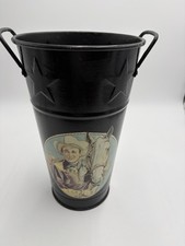 Vtg  Rare Western Cowboy and Horse Planter Pot/ Waste Basket/Trash Can 12” picture