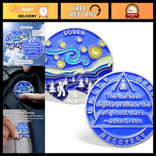 6 Month Sobriety Chip - Starry Night Design, 180 Days AA Recovery Coin picture