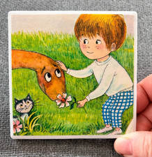 Vintage Danny And The Dinosaur Art Tile Syd Hoff Childrens Book Decor Trivet picture