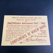 Vintage 1963 Palisades Amusement Park Ride Ticket New Jersey WNEW Radio Pass picture