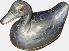 Vintage Etched Pewter & Brass Duck 2-Piece Lidded Trinket Box- Made in Hong Kong picture
