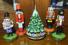 Five Limoges France Peint Main Hand Painted Trinket Boxes 4x Nutcracker 1x Tree picture