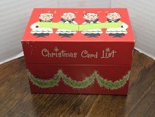 Vintage 1950s STYLECRAFT 810 Vintage TIN Christmas Cards List Box Choir Boys Red picture