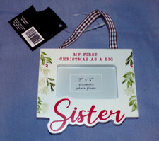 1st Big Sister New Baby Christmas Tree Ornament 2x3 Picture Frame Wood Holly picture