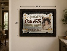 1960s Coca-Cola Mirror advertisement Ft. Hilda Clark. Wooden Frame  27