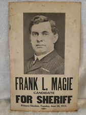 Vintage 1914 Sherrif Candidate Frank Magie Election Poster Printed Duluth MN USA picture