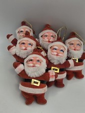 Vintage Christmas Ornaments   Flocked Red Blow Mold Santa 6 picture