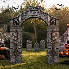 7 Piece Halloween Cemetery Archway Tombstone Skeleton Set picture