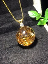 Top Rare A++ Natural Gold Rutilated Quartz Titanium Crystal ball Pendant 1pc picture