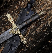 Marvelous Handmade Damascus Steel Excalibur Sword / Knights / King Sword, Crown picture