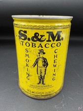 Antique S. & M. Tobacco Chewing Smoking Lithograph Tin Yellow Spaulding & Merric picture
