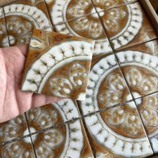 VTG 70's Replacement Tiles Set Of 8 Raised Glazed Medallion Brown Japan 3.25