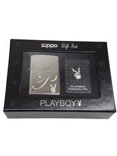 Zippo Playboy High Polish Chrome Lighter and Pin Gift Set 24778 picture