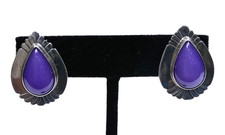 Navajo Purple Angelite or Quartz in Sterling Silver Post Earrings 1