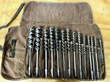Vintage 14 Piece Set Russell Jennings Auger Drill Brace Bits & Storage Roll picture