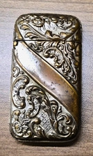 Antique Floral Repousse Vesta Match Safe Rose Design Striker Hinged Lid picture