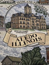 Vtg Aledo Illinois Woven Tapestry Blanket Mercer County Courthouse Rhubarb Fest  picture