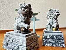 Japanese Komainu Guardian Lion Dog Pair Torii Gate Statue Miniature Shrine Decor picture