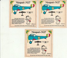1965 vintage SNOOPY 3 Aircraft cards United Feature Syndicate sticker picture