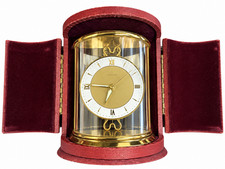 Vintage Junghans German Mechanical Travel Carriage Clock Gold Tone Red Burgundy picture