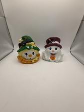 Vintage Ceramic Halloween Figurines Scarecrow and Ghost Decor Pair picture