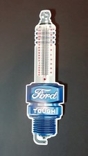 New Ford Tough Spark Plug Sign Automotive Embossed Metal Thermometer Wall Decor picture
