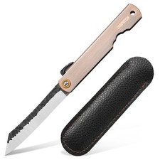 3.6'' Higonokami Folding Knife Black Stonewash 7Cr Steel Blade w/ PU Sheath picture