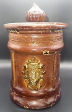 Vintage Italian Leather & Green Glass Tobacco Humidor Jar picture