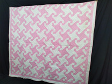 Vtg Pastel Pink Indiana Puzzle Quilt Hand Crafted Cottagecore Blanket Coverlet picture