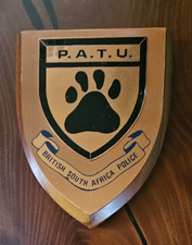 Vintage British South African Police Plaque - P.A.T.U. - Copper on Wood picture