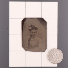 Antique CDV 16th Plate Tintype Photograph of a Fashionable Victorian Lady #1154 picture